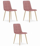 Welurowe różowe krzesła do kuchni KARA (3szt) - Tapicerowane krzesła z aksamitu