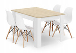 Duży zestaw stół i 4 krzesła: Prostokątny stół dąb sonoma 120x80 i 4 białe krzesła OSAKA