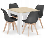 Praktyczny zestaw stół i 4 krzesła: Kwadratowy stół dąb sonoma 80x80 i 4 czarne krzesła MARK