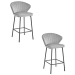 Tapicerowane szare krzesła barowe GATTA (2szt) - Welurowe hokery do wyspy