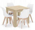 Nowoczesny zestaw stół i 4 krzesła: Kwadratowy stół dąb sonoma 80x80 i 4 białe krzesła MARK