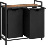 Czarny kosz na pranie 92l Loft - Dwukomorowy kosz na bieliznę - VASAGLE BLH201B01V1