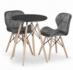 Zestaw stół i 2 krzesła do małej kuchni: Czarny okrągły stół TODI 60cm i 2 szare krzesła LAGO
