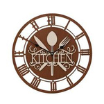 Dekoracyjny zegar ścienny KITCHEN wykonany ze sklejki, kolor sosna 