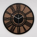 Zegar ścienny LOFTOWY wykonany na podwójnej sklejce brzozowej, kolor czarny, bejca orzech, ORNAMENTI