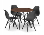 Nowoczesny zestaw stół i 4 krzesła: Brązowy okrągły stół TODI 80cm i 4 czarne krzesła OSAKA