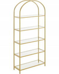 Złoty szklany regał do salonu Glamour - Metalowa 5-poziomowa połka - VASAGLE LGT050A01