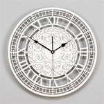 Oryginalny zegar ścienny WIKTORIAŃSKI z piękną ażurową tarczą w kolorze białym, ORNAMENTI