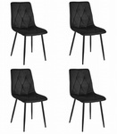 Czarne pikowane krzesła LIBRA (4 sztuki) - Tapicerowane krzesła na czarnych nogach