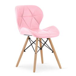 Krzesło tapicerowane różowe z eko skóry LAGO - Nowoczesne krzesło do kuchni