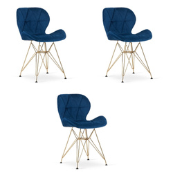 Nowoczesne granatowe krzesła tapicerowane na złotych nogach glamour NEST (3szt)