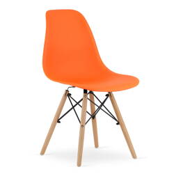 Nowoczesne krzesło do kuchni w kolorze pomarańczowym z drewnianymi nogami OSAKA