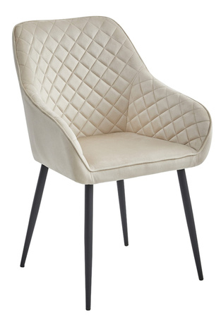 Beżowe pikowane krzesło tapicerowane NUGAT - Welurowe krzesło kuchenne z aksamitu