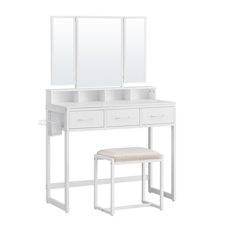 Biała toaletka kosmetyczna z lustrem i krzesłem - VASAGLE RVT004W14