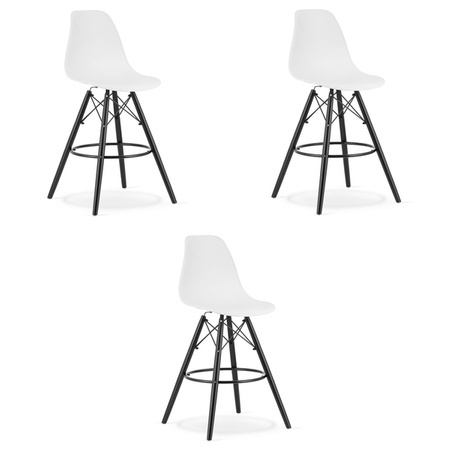 Białe hokery z tworzywa z czarnymi nogami LAMAL - Krzesła barowe do kuchni (3szt)
