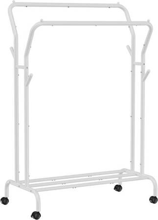 Biały stojący wieszak na kółkach - Podwójny stojak na ubrania - SONGMICS HSR107W01