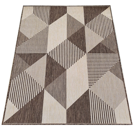 Brązowy dywan sznurkowy zewnętrzny geometryczny ZARA 16 (dwustronny) 80x150 cm