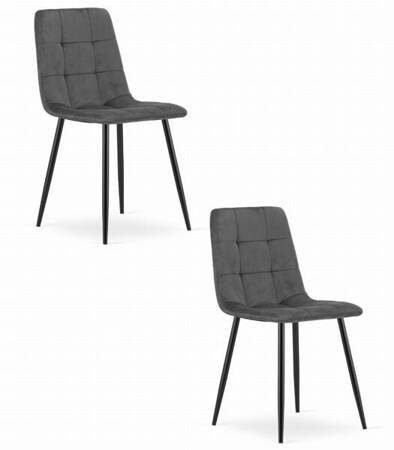Ciemnoszare krzesła pikowane z aksamitu KARA (2szt) - Tapicerowane krzesła welurowe