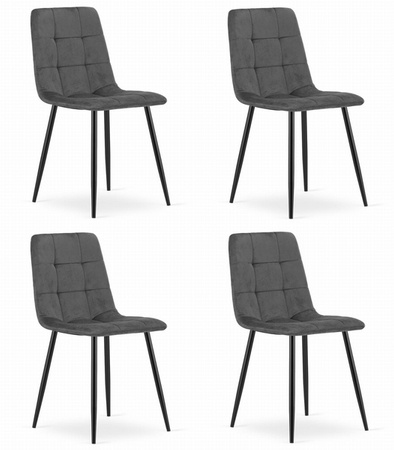 Ciemnoszare krzesła pikowane z aksamitu KARA (4szt) - Tapicerowane krzesła welurowe