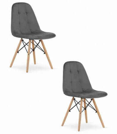 Ciemnoszare krzesła welurowe DUMO (zestaw 2szt) - Nowoczesne krzesła tapicerowane