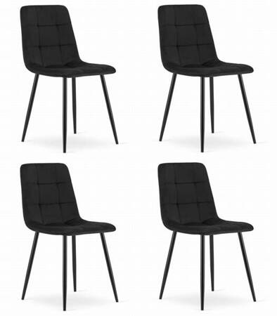 Czarne krzesła z aksamitu KARA (4 sztuki) - Tapicerowane krzesła kuchenne