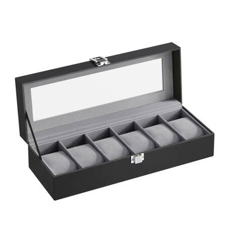 Czarne małe pudełko na zegarki z szufladą - Szkatułka na zegarki 6x - SONGMICS JWB06BK