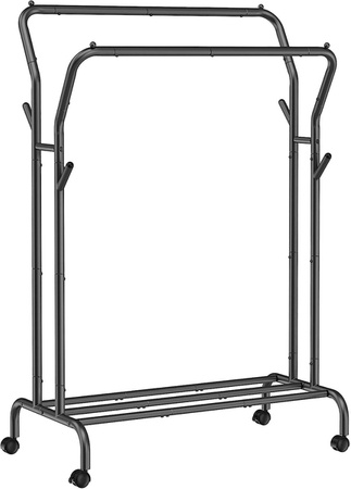 Czarny stojący wieszak na kółkach - Podwójny stojak na ubrania - SONGMICS HSR107B01