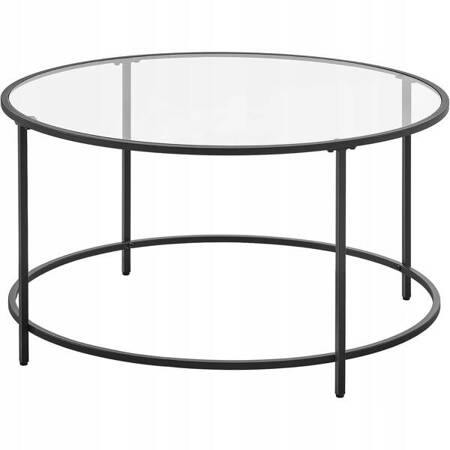 Czarny stolik kawowy ze szklanym blatem - Okrągła ława do salonu - VASAGLE LGT021B01