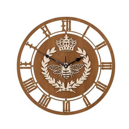 Dekoracyjny zegar ścienny KRÓLOWA PSZCZÓŁ w kolorze bejcy sosnowej, ORNAMENTI