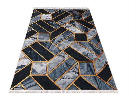 Dywan geometryczny marmurowy Black and Gold 04 szary 80x150 cm