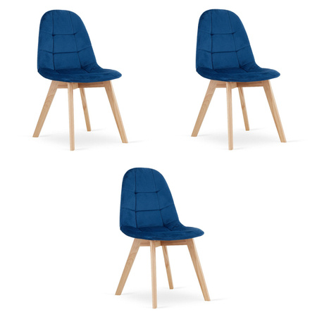 Granatowe krzesła welurowe z aksamitu BORA (zestaw 3 sztuk) - Niebieskie krzesła