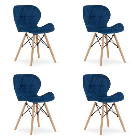 Komplet 4 krzeseł welurowych pikowanych LAGO - Granatowe krzesła z aksamitu do kuchni