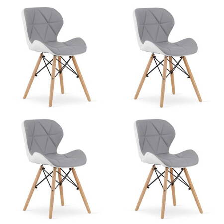 Komplet 4 nowoczesnych krzeseł do kuchni biało-szare LAGO - Krzesła tapicerowane