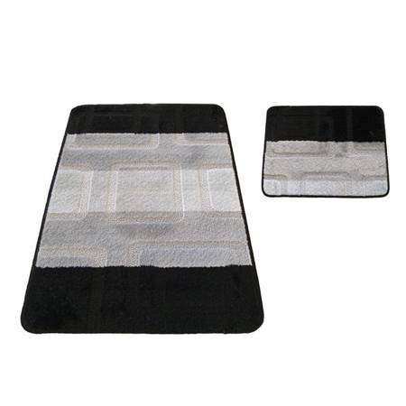 Komplet dywaników łazienkowych Montana 04N – czarno-szary, kwadraty, antypoślizgowy