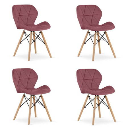 Komplet krzeseł tapicerowanych z aksamitu LAGO - Ciemno różowe krzesła (4 sztuki)