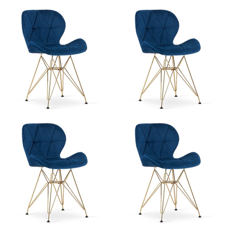 Nowoczesne granatowe krzesła tapicerowane na złotych nogach glamour NEST (4szt)