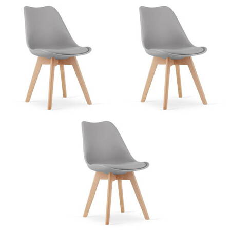 Nowoczesne krzesła kuchenne z tworzywa MARK (3 sztuki) - Szare krzesła z poduszką
