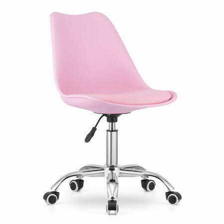 Obrotowe krzesło na kółkach z poduszką ALBA - Różowy fotel biurkowy młodzieżowy