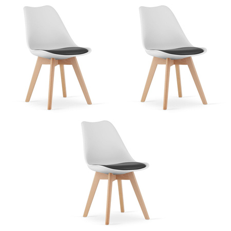 Skandynawskie białe krzesła z czarną poduszką MARK (3szt) - Krzesła z tworzywa
