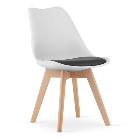 Skandynawskie białe krzesło z czarną poduszką MARK - Nowoczesne krzesło kuchenne