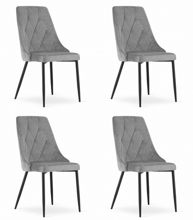Szare krzesła z aksamitu IMOLA (komplet 4 sztuk) - Welurowe krzesło do kuchni