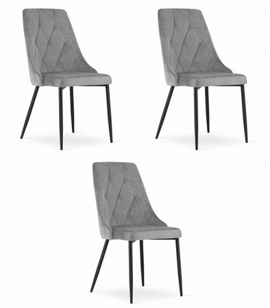 Szare krzesła z aksamitu IMOLA (zestaw 3 sztuk) - Welurowe krzesło do jadalni