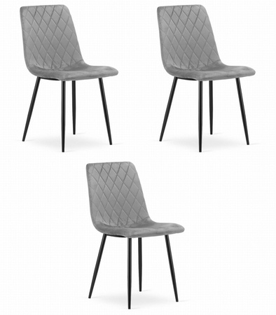 Szare tapicerowane krzesła kuchenne TURIN - Welurowe krzesła pikowane x3