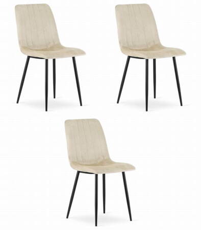 Tapicerowane beżowe krzesła z aksamitu LAVA (3szt) - Welurowe krzesła kuchenne