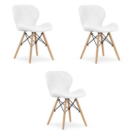 Tapicerowane białe krzesła z eko skóry LAGO - Nowoczesne krzesła do jadalni (3 sztuki)