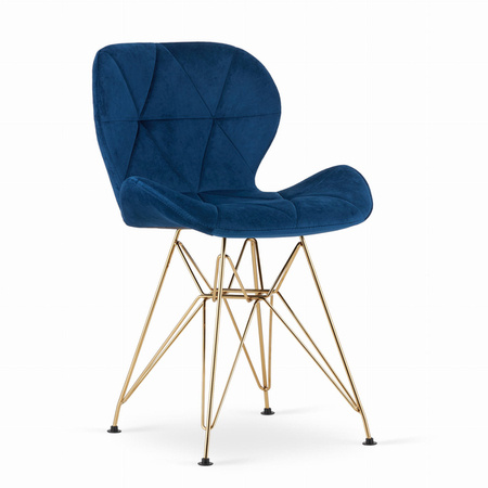 Tapicerowane granatowe krzesło na złotych nogach NEST - Welurowe krzesło glamour