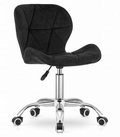 Tapicerowane krzesło biurowe na kółkach czarne AVOLA - Obrotowy welurowy fotel biurowy