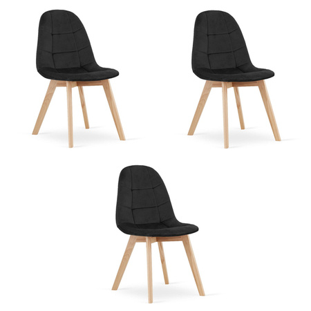 Tapicerowane krzesło do jadalni BORA (3szt) - Czarne krzesła welurowe z aksamitu