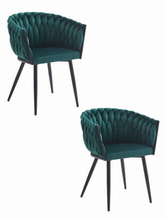 Tapicerowane welurowe krzesła butelkowa zieleń ORION (2szt) - Welurowe krzesła Warkocz