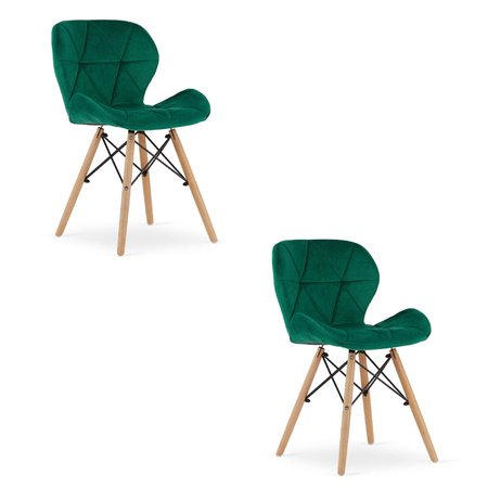 Welurowe zielone krzesła do kuchni LAGO (2 szt) - Krzesła z aksamitu butelkowa zieleń
